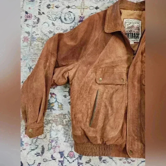 New Zealand Outback Men's Vintage 90's Brown 100% Leather Bomber Jacket, sz XL - Picture 8 of 15